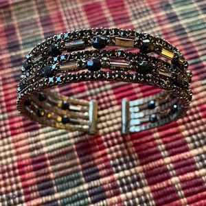 Black rhinestone expandable cuff bracelet